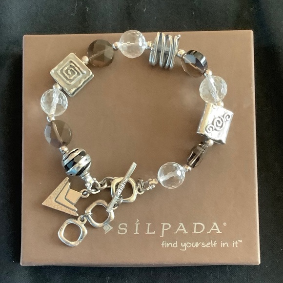 Silpada Smokey and clear crystals, with swirl maze beads bracelet. - Picture 1 of 1